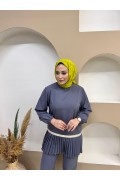 Pilise Detay Tesettür Takım Gri