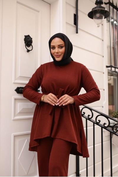 Tesettür Tunik Takım Acı Kahve