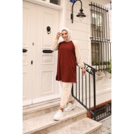 Özel Tasarım Spor İkili Takım -acıkahve-bej