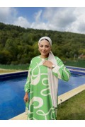 Özel Tasarım Desen Tesettür Elbise-Yeşil-bej
