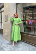 Kat Kat Pileli Tesettür Elbise-Fıstık Yeşili