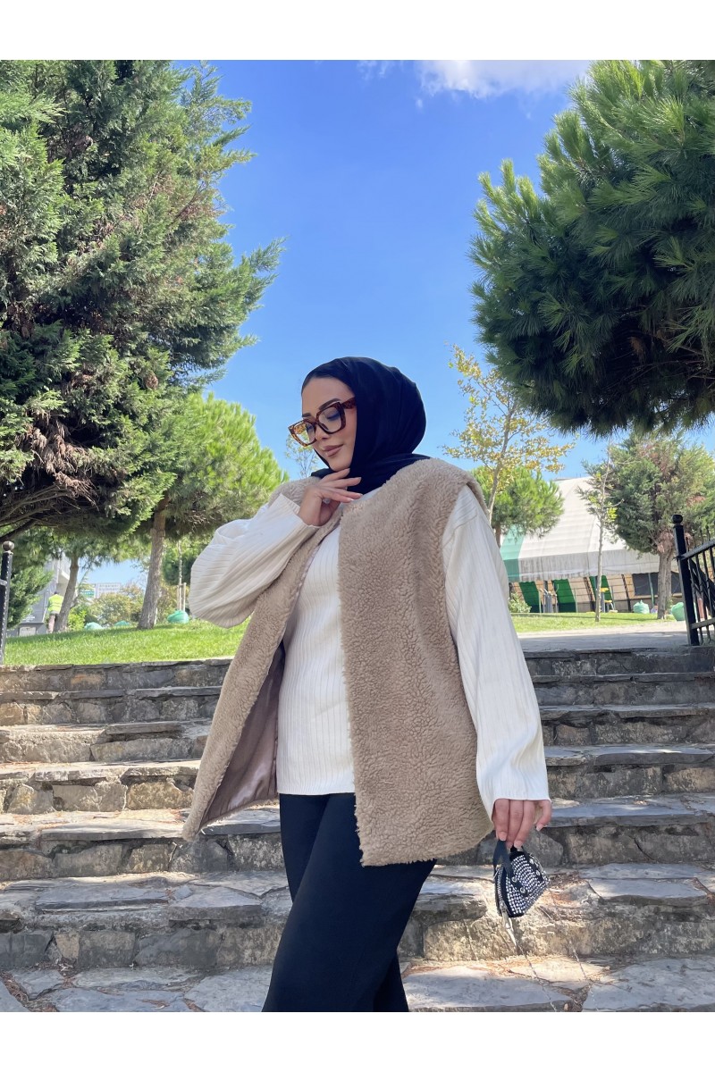 Kadın Sıfır Kol Peluş Yelek 